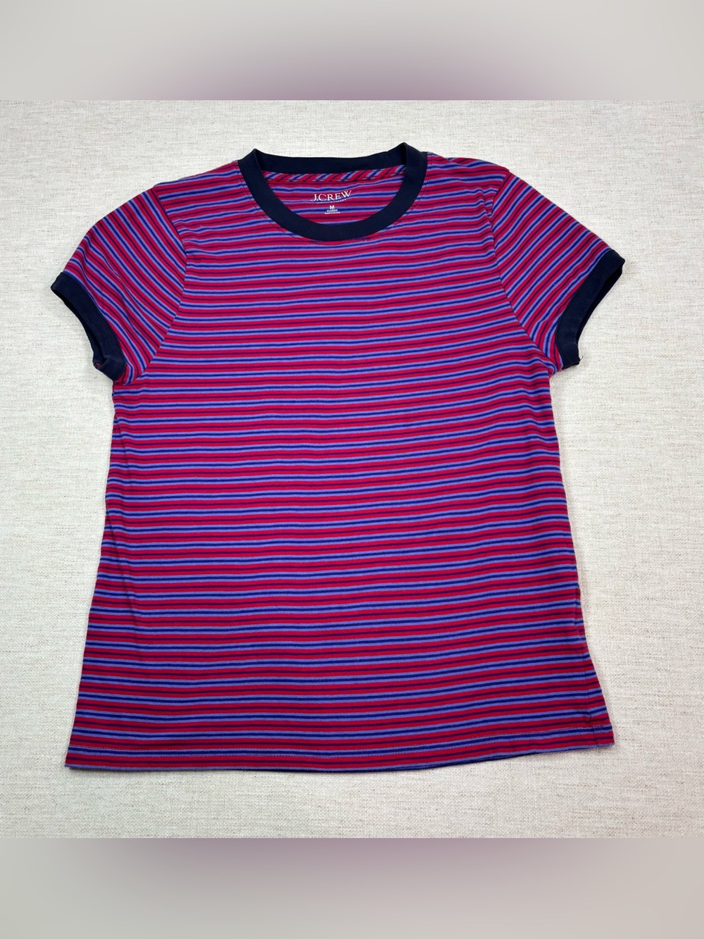 J Crew Women M Vintage jersey ringer T-shirt in stripe short sleeve blue red